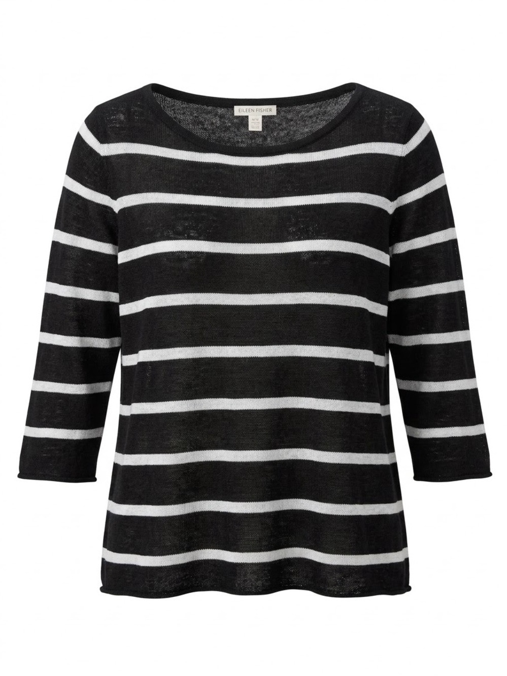 Eileen Fisher Organic Linen Striped Knit Top Size Medium Black White